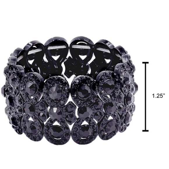 Gun Metal Black and Onyx Austrian Crystal Infinity Stretchable Bracelet Bangle - Picture 3 of 6